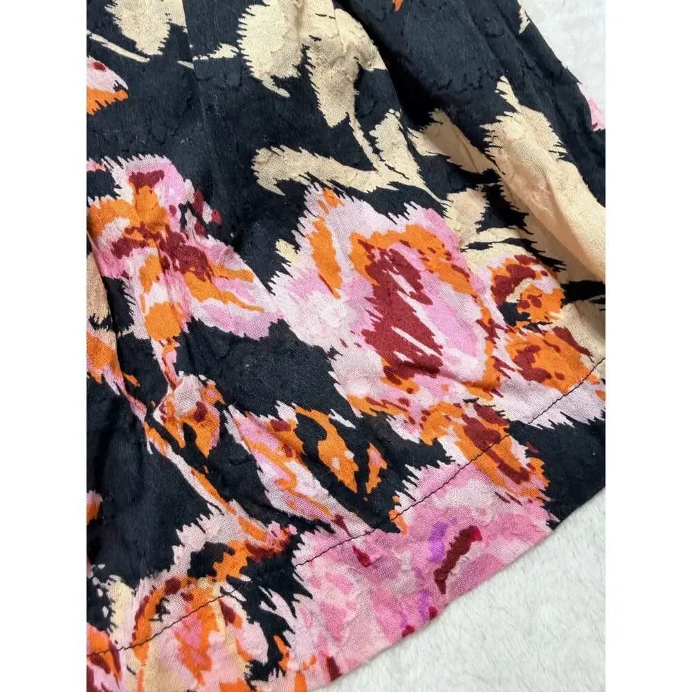 Anthropologie Black Blossom Tiered Puff Sleeve Maxi Dress Sz Sm Floral Smocked